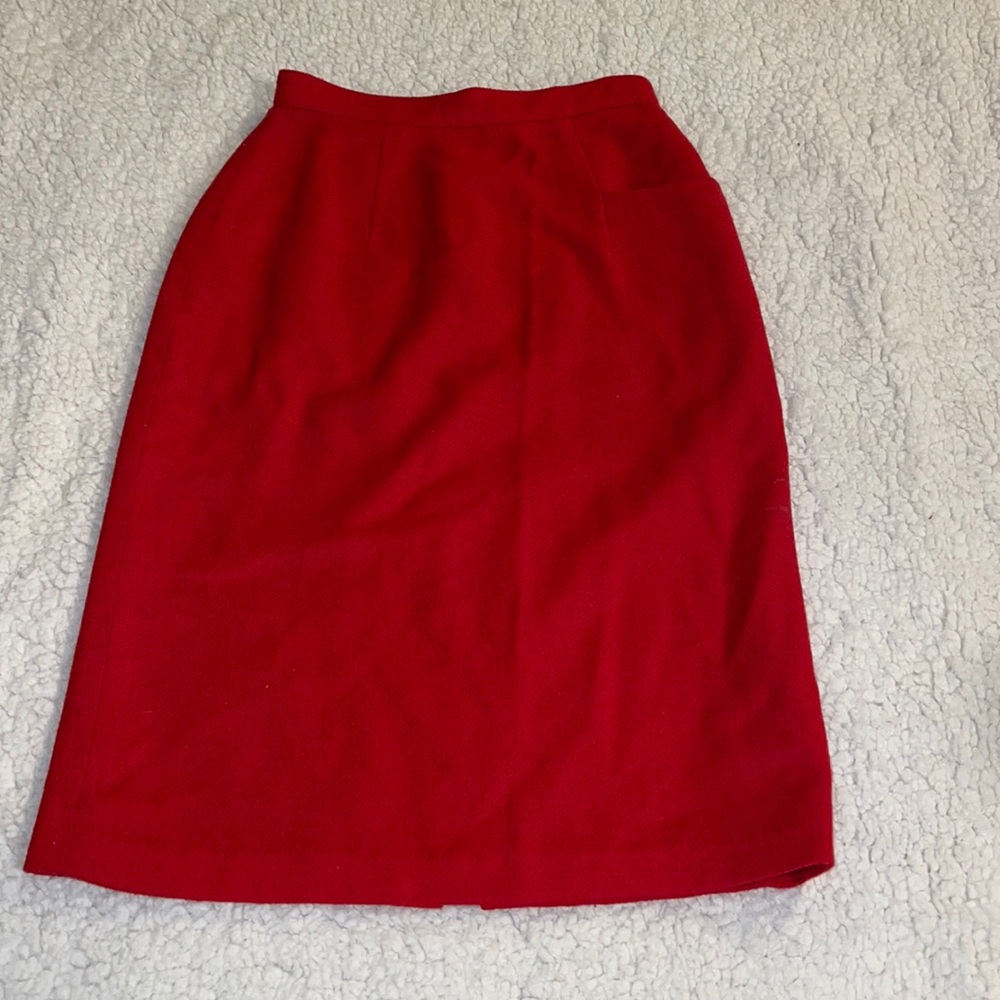 Red pencil skirt with purple lining
